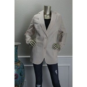NWT AKRIS Nude White Seersucker Stripe Sheer Cotton Silk Jacket 16